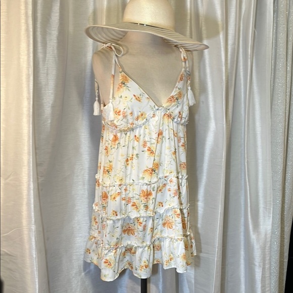 Cream Sleeveless Camisole Dress with Organic Yellow Dots - Picture 5 of 14